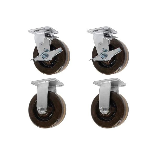 8"x2" High Temp. Phenolic Wheel, 2 Swivel W/ Brakes And 2 Rigid, PK4